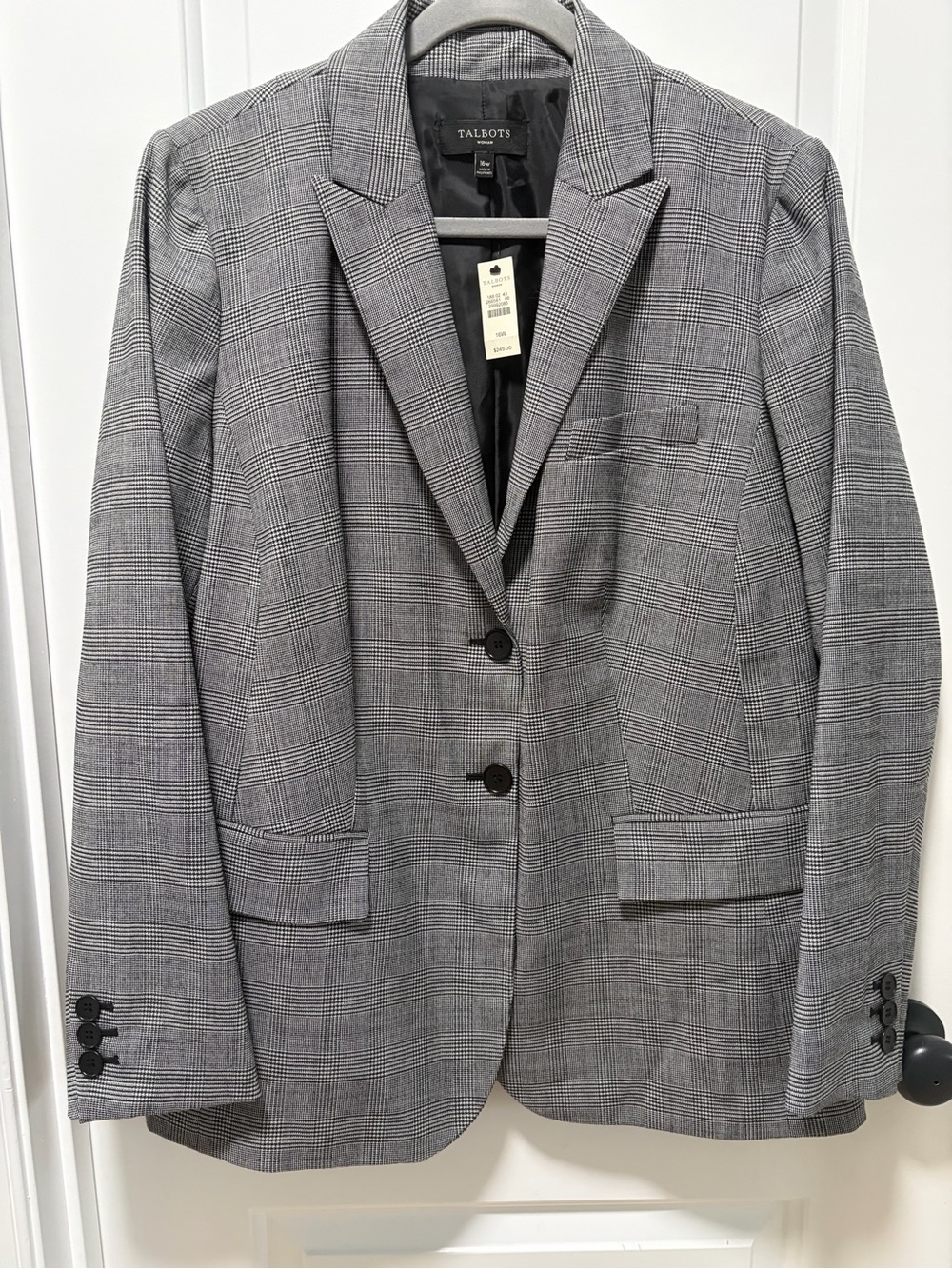 Talbots Woman NWT size 16W Wool Blend Houndstooth Blazer Plaid Two Button Lined